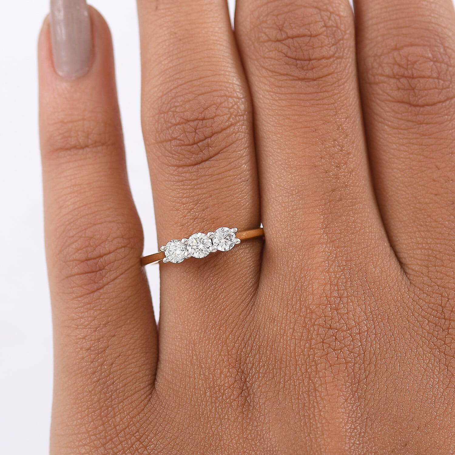 LUXURIANT 0.57 Ct. Lab Grown Diamond Trilogy Ring in 18K Vermil Yellow Gold Over Sterling Silver 8291681 2