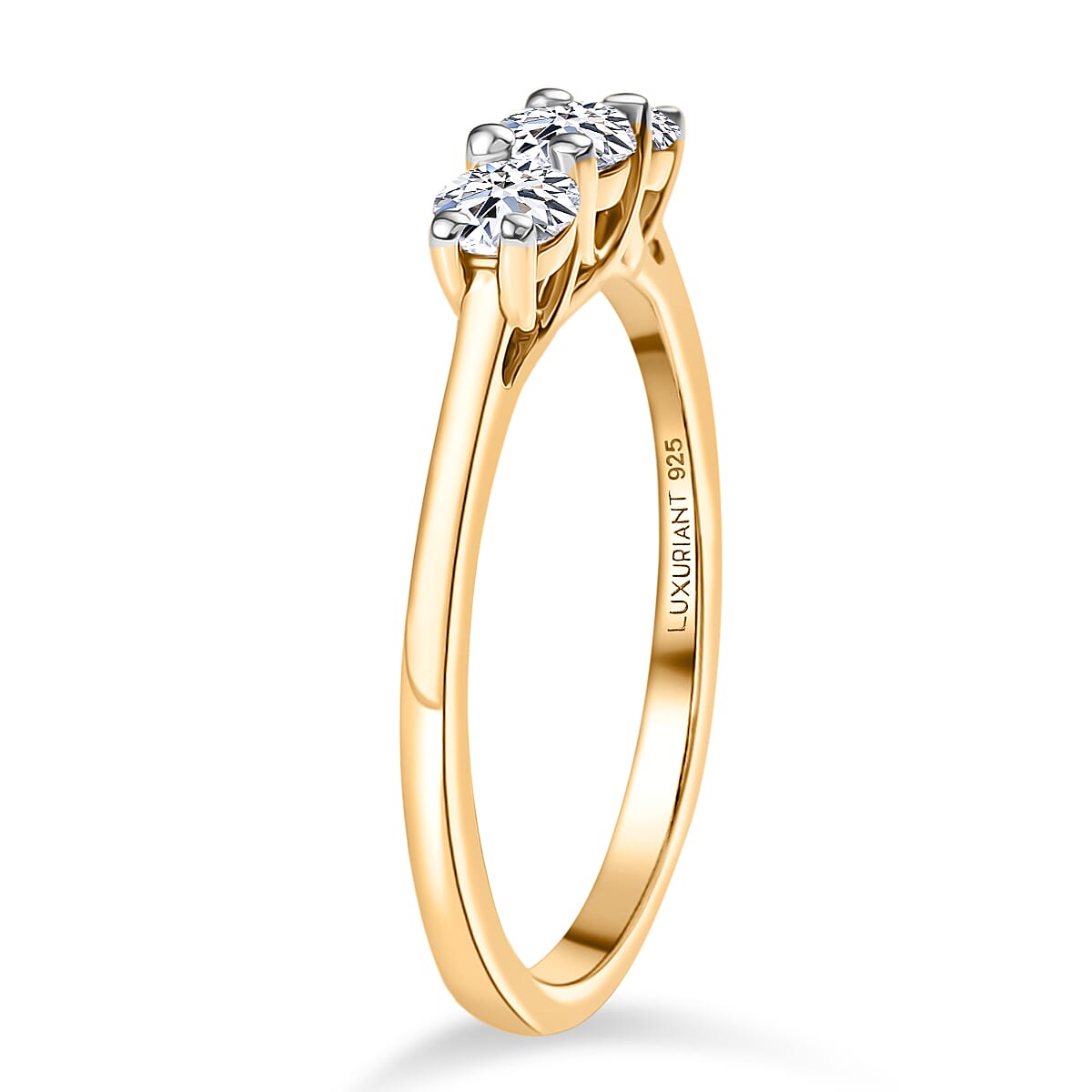 LUXURIANT 0.57 Ct. Lab Grown Diamond Trilogy Ring in 18K Vermil Yellow Gold Over Sterling Silver 8291681 4