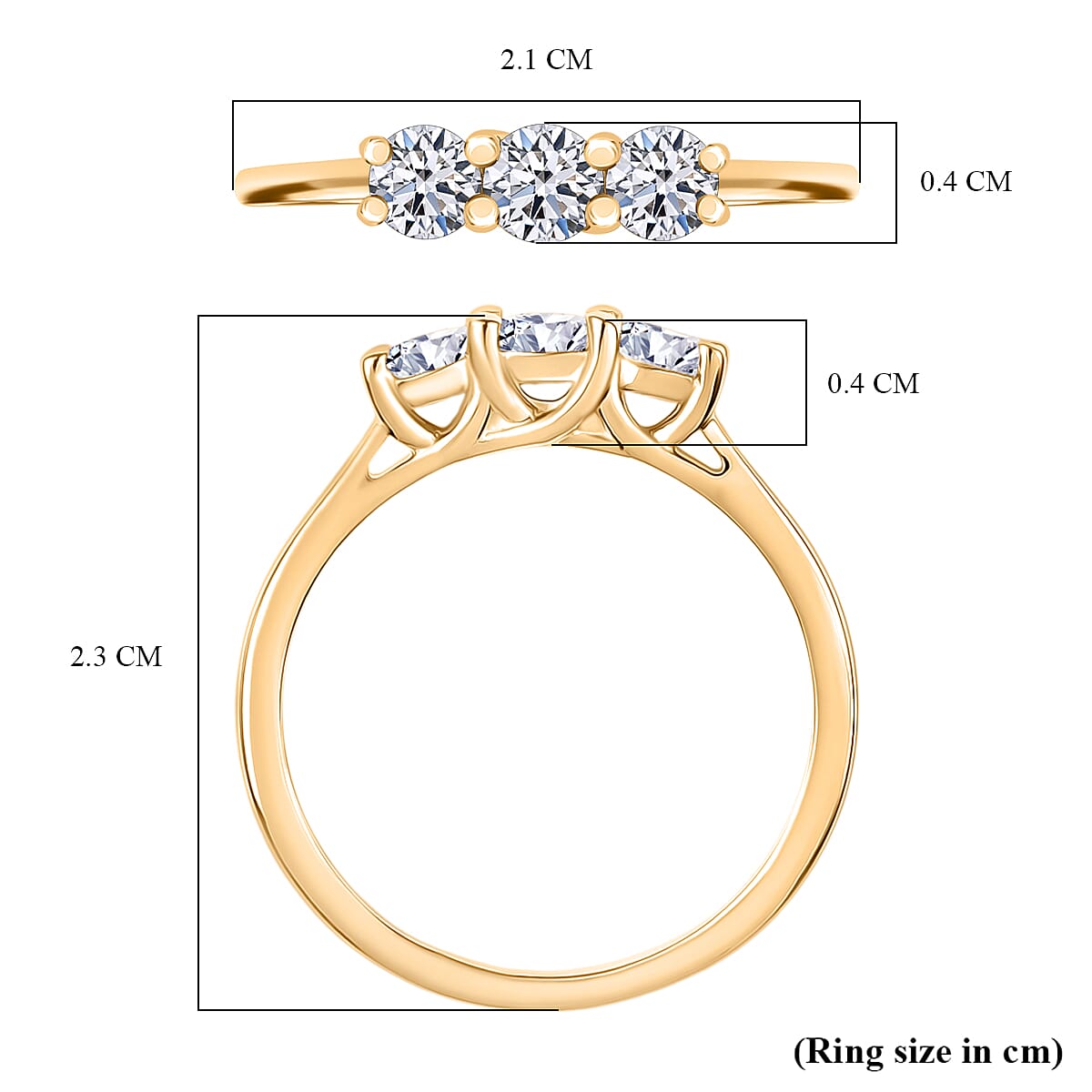 LUXURIANT 0.57 Ct. Lab Grown Diamond Trilogy Ring in 18K Vermil Yellow Gold Over Sterling Silver 8291681 6