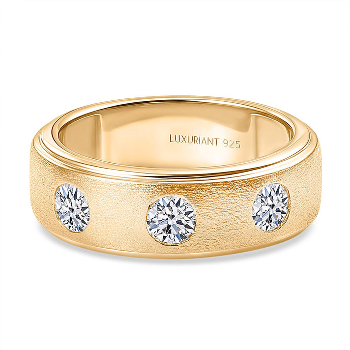 LUXURIANT 1 Ct. Lab Grown Diamond 3-Stone Band Ring in 18K Vermeil Yellow Gold Plated Sterling Silver (SI-GH) 8381267 1