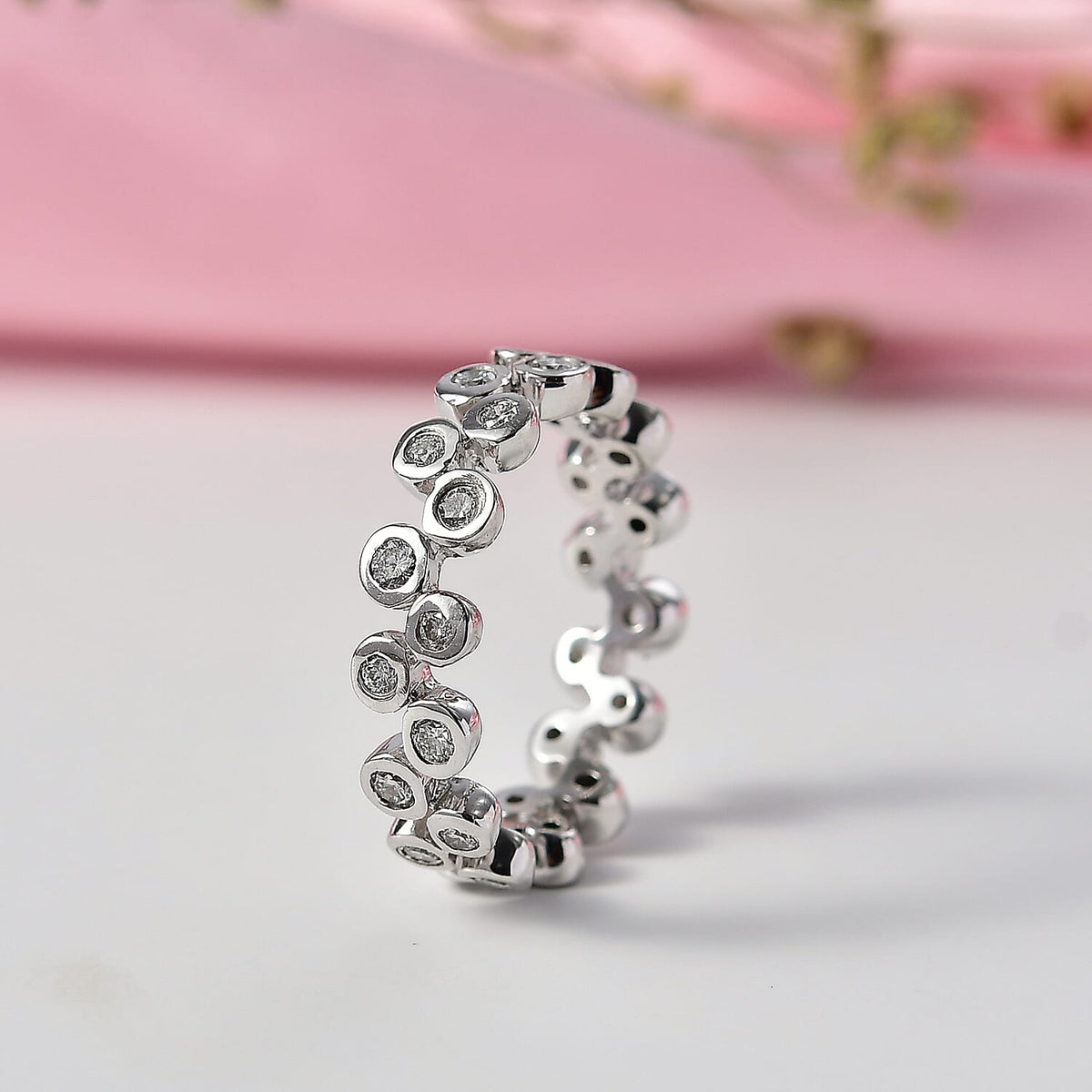 LUXURIANT 1 Ct. Lab Grown Diamond SI G-H Bubble Ring in Rhodium Overlay Sterling Silver 8258333 2