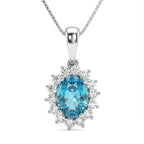 Ratanakiri Blue Zircon (Oval 2.00 Cts) and Lab Grown Diamond (0.43 Cts) Pendant with Chain (Size - 20) in Rhodium Overlay Sterling Silver 2.43 Ct.