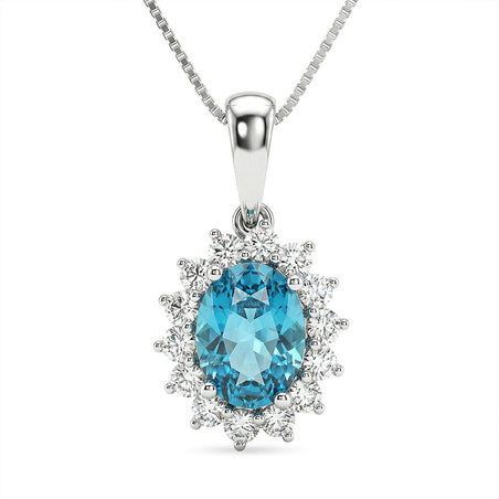 LUXURIANT Ratanakiri Blue Zircon (Oval 2.00 Cts) and Lab Grown Diamond ( 0.43 Cts) Halo Pendant in Rhodium Overlay Sterling Silver 2.43 Ct. 4459189 1