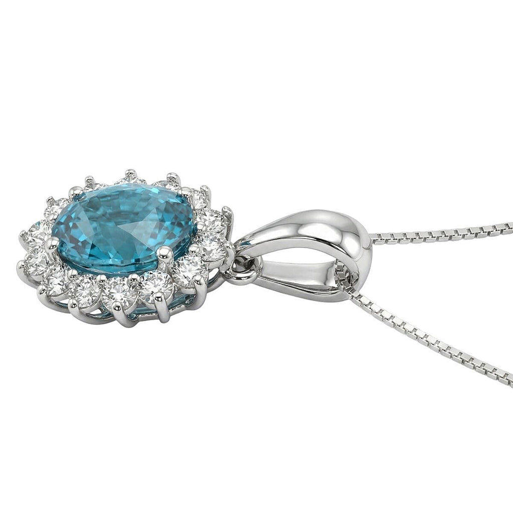 Ratanakiri Blue Zircon (Oval 2.00 Cts) and Lab Grown Diamond (0.43 Cts) Pendant with Chain (Size - 20) in Rhodium Overlay Sterling Silver 2.43 Ct.