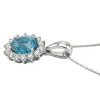 Ratanakiri Blue Zircon (Oval 2.00 Cts) and Lab Grown Diamond (0.43 Cts) Pendant with Chain (Size - 20) in Rhodium Overlay Sterling Silver 2.43 Ct.