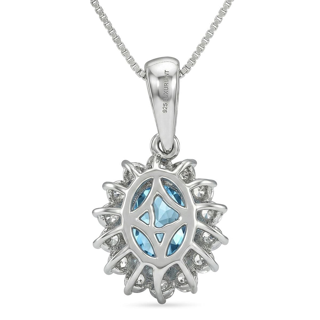Ratanakiri Blue Zircon (Oval 2.00 Cts) and Lab Grown Diamond (0.43 Cts) Pendant with Chain (Size - 20) in Rhodium Overlay Sterling Silver 2.43 Ct.