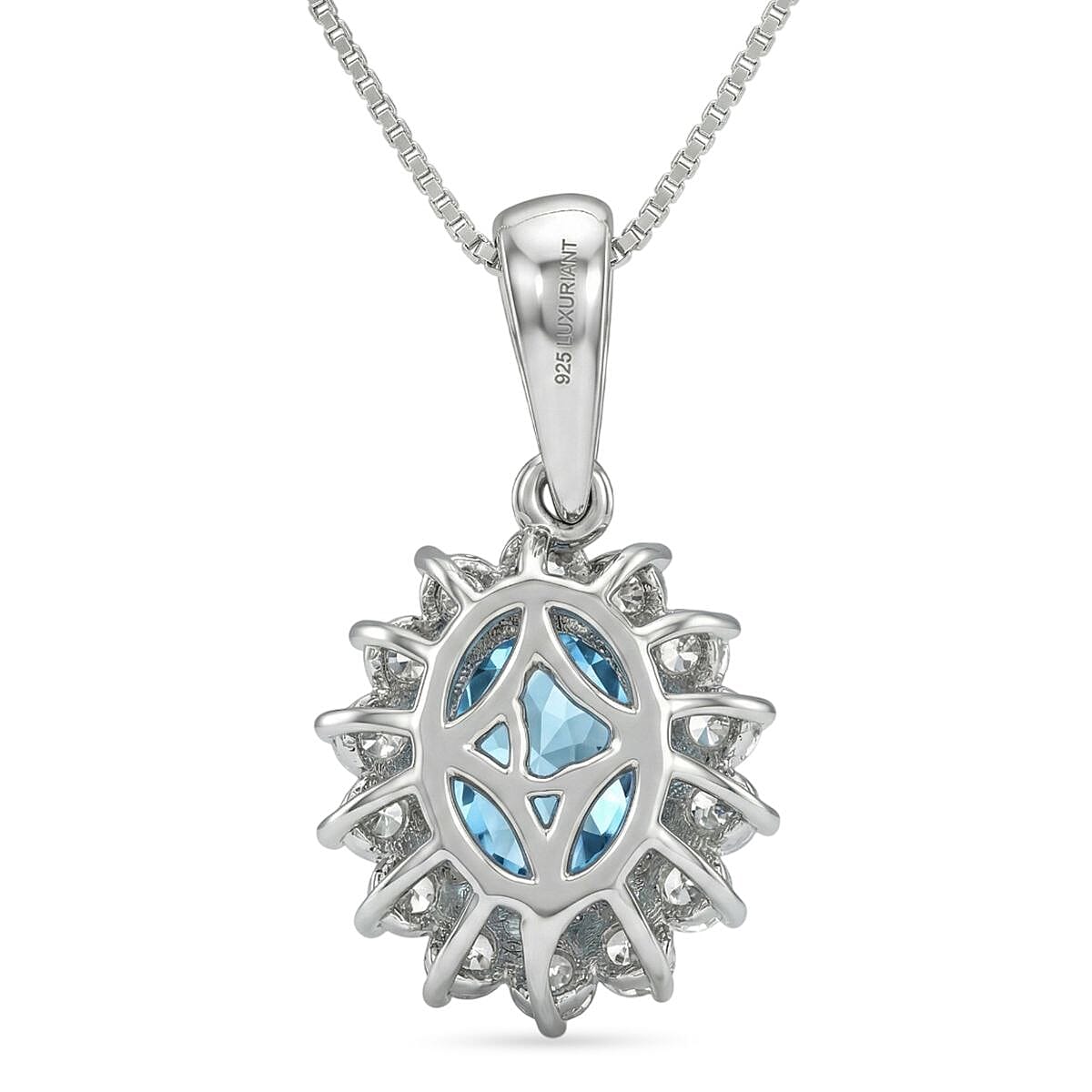 LUXURIANT Ratanakiri Blue Zircon (Oval 2.00 Cts) and Lab Grown Diamond ( 0.43 Cts) Halo Pendant in Rhodium Overlay Sterling Silver 2.43 Ct. V32525889 5