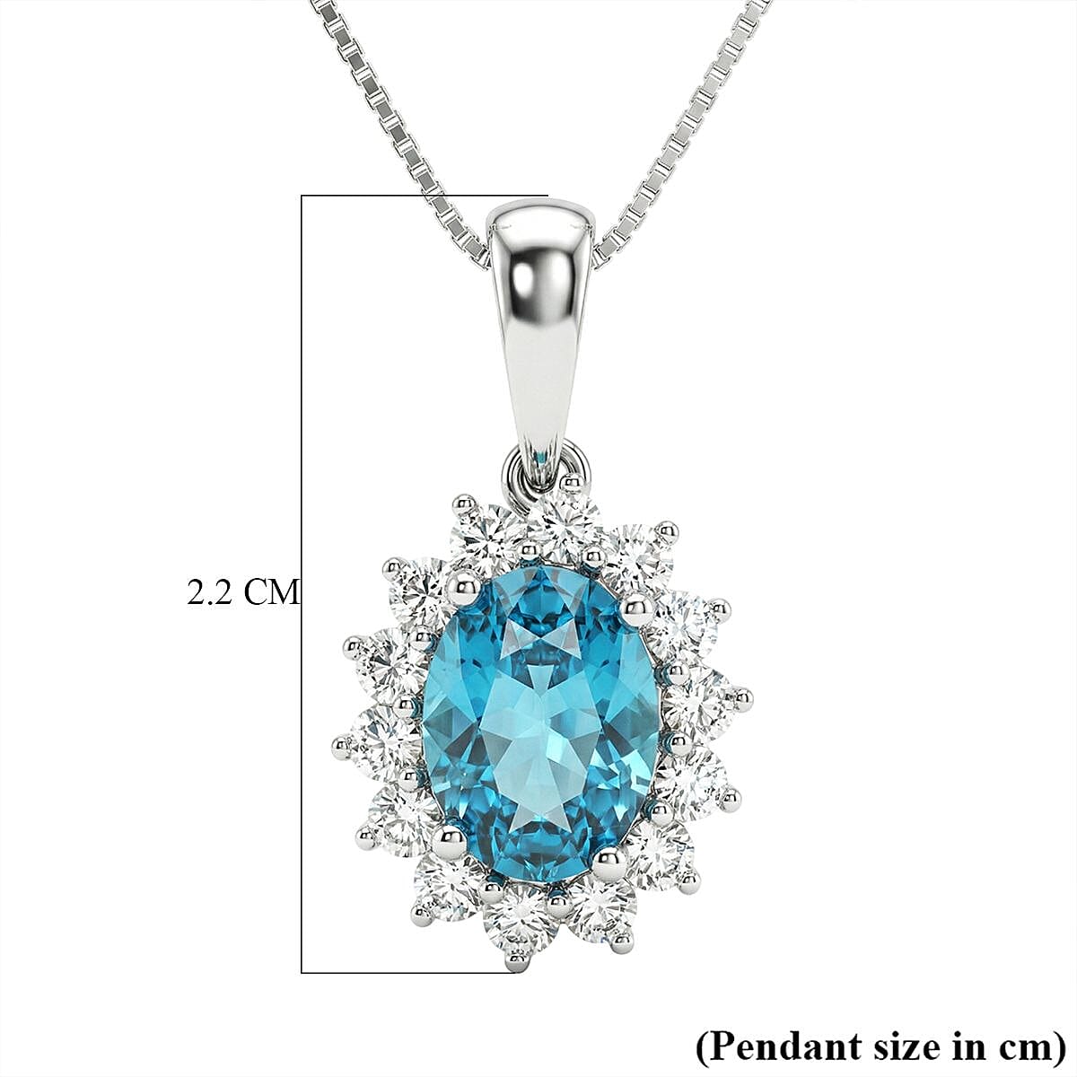LUXURIANT Ratanakiri Blue Zircon (Oval 2.00 Cts) and Lab Grown Diamond ( 0.43 Cts) Halo Pendant in Rhodium Overlay Sterling Silver 2.43 Ct. V32525889 6