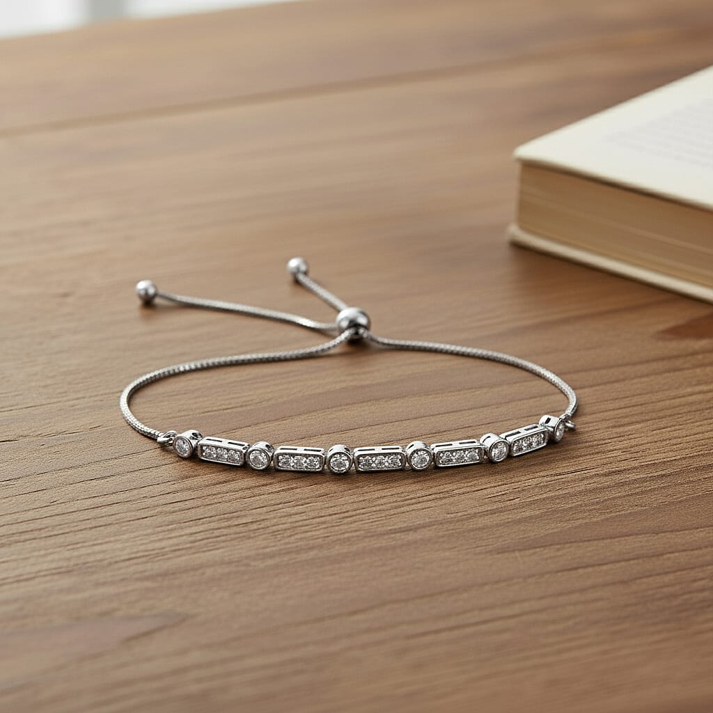 LUXURIANT 0.5 Ct. Lab Grown Diamond Bolo Bracelet in Rhodium Overlay Sterling Silver, SGL Certified 8312292 2