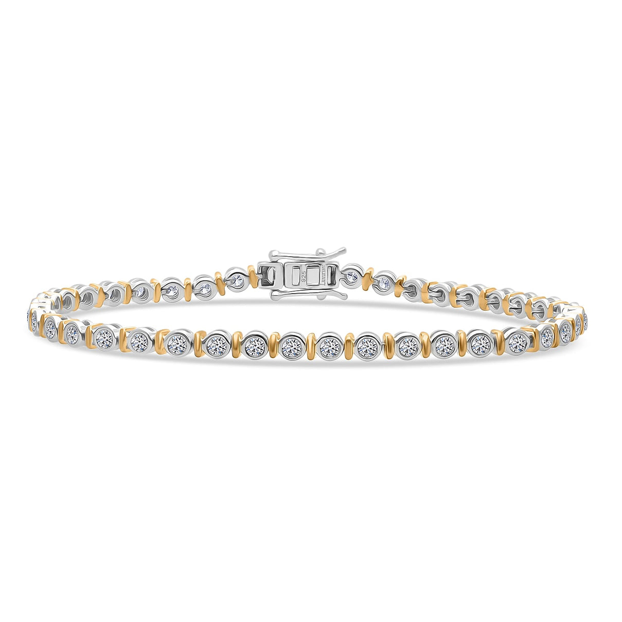 LUXURIANT 2 Ct. Lab Grown Diamond Bracelet (Size - 7.5) in Rhodium and 18K Vermeil Yellow Gold Over Sterling Silver (SI-GH) 8279580 0
