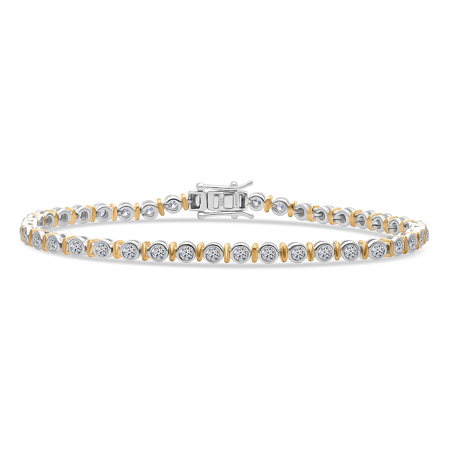 LUXURIANT 2 Ct. Lab Grown Diamond Bracelet (Size - 7.5) in Rhodium and 18K Vermeil Yellow Gold Over Sterling Silver (SI-GH) 8279580 0