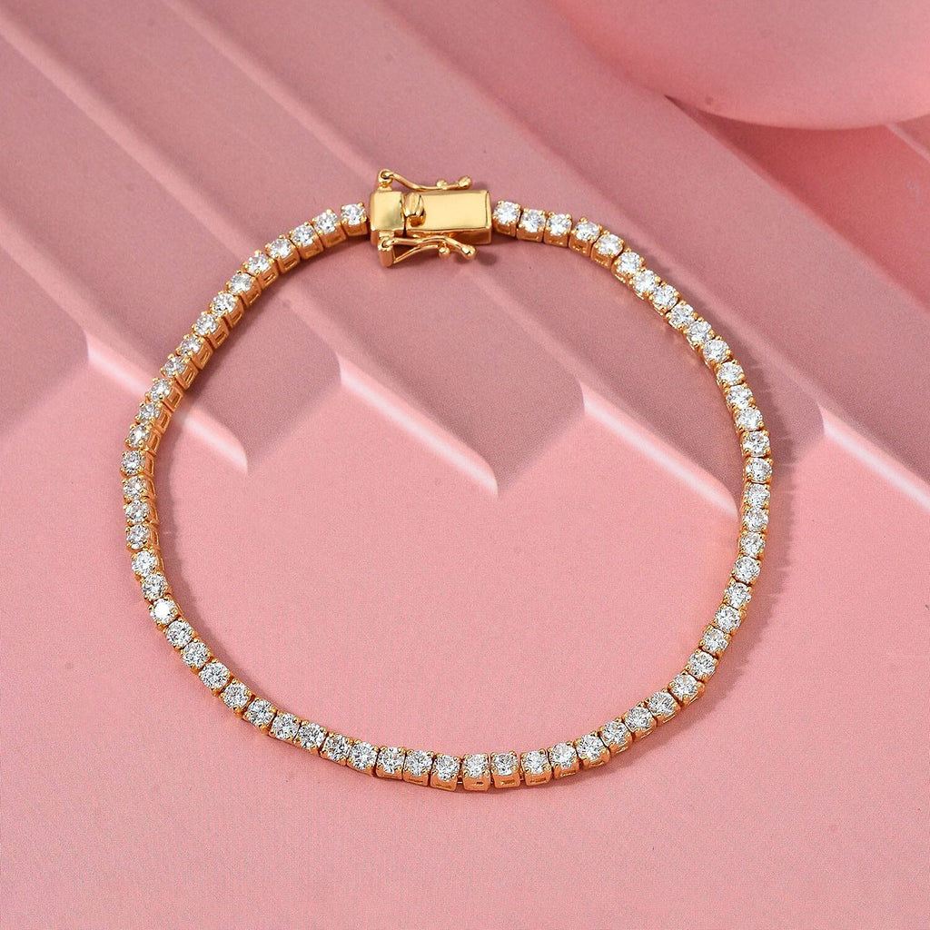 Luxuriant Lab Grown (SI-GH) Diamond Bracelet (Size 7.5) in 18K Vermeil Yellow Gold Plated Sterling Silver 4.00 Ct, Silver Wt. 8.00 Gms.