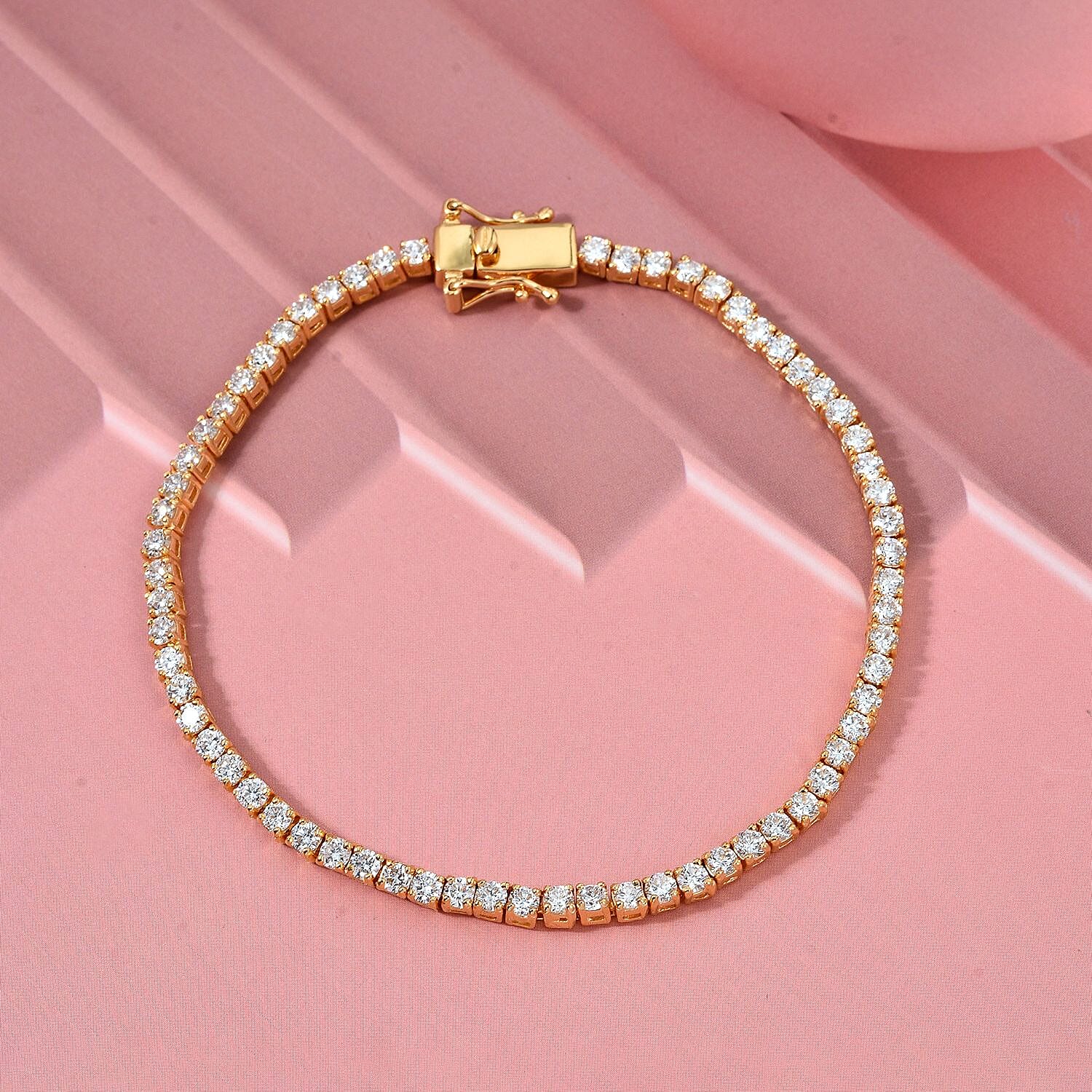 LUXURIANT 4 Ct. Lab Grown Diamond Tennis Bracelet (Size 7.5) with GB Clasp in 18K Vermeil Yellow Gold Plated Sterling Silver (SI-GH) 8272532 2