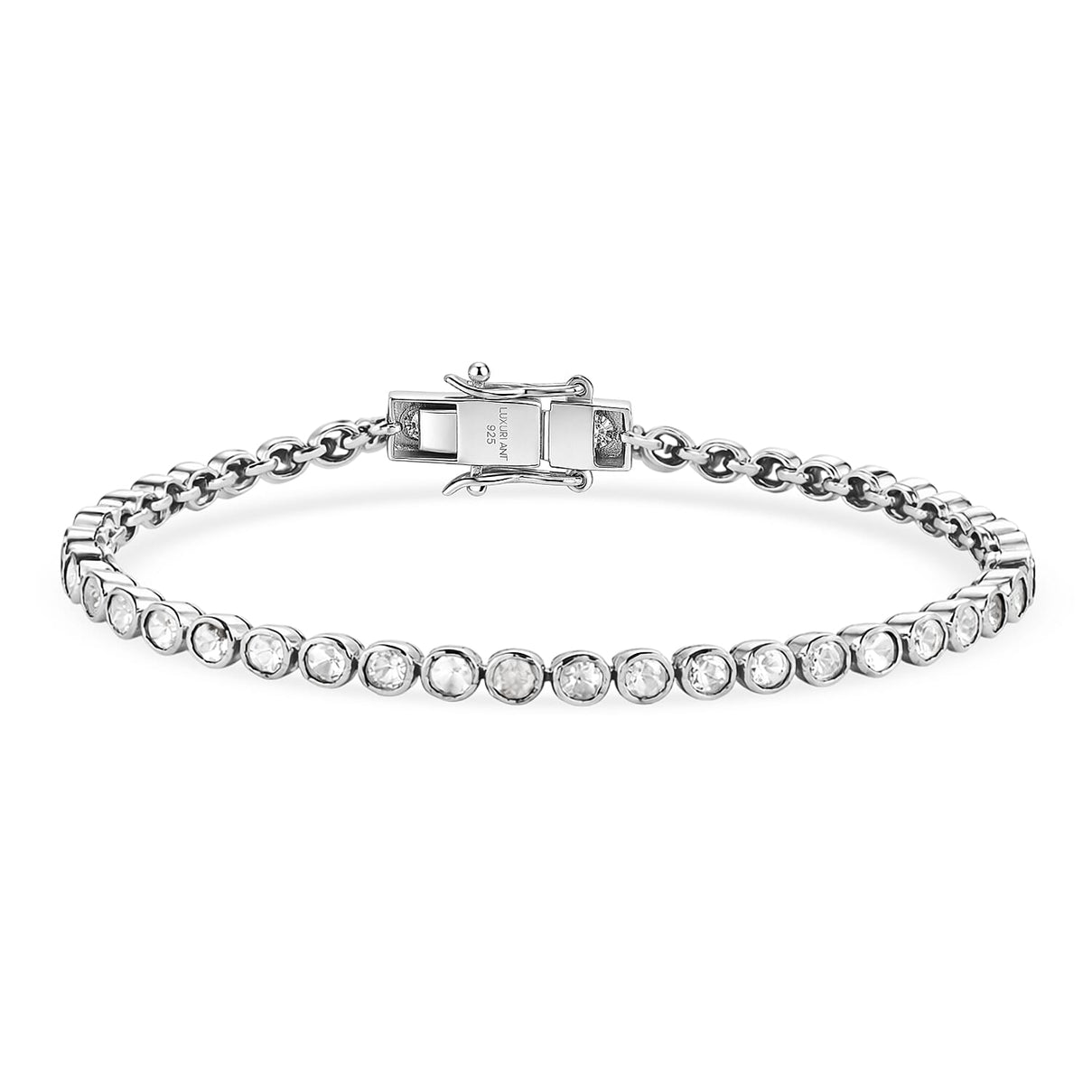 LUXURIANT 2 Ct. Lab Grown Diamond Tennis Bracelet with GB Lock Box in Rhodium Overlay Sterling Silver 7.5 Inch 8556959 0