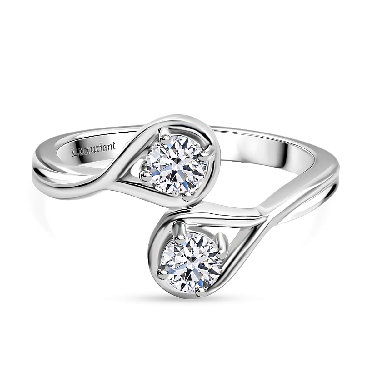 LUXURIANT 0.5 Ct. Lab Grown Diamond Bypass Ring in Rhodium Overlay Sterling Silver 8321927 0