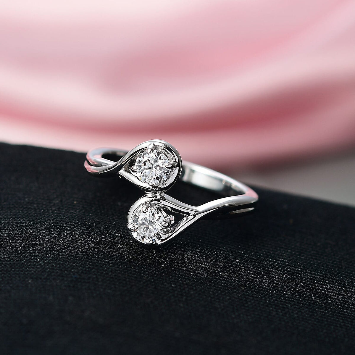 LUXURIANT 0.5 Ct. Lab Grown Diamond Bypass Ring in Rhodium Overlay Sterling Silver 8321927 1