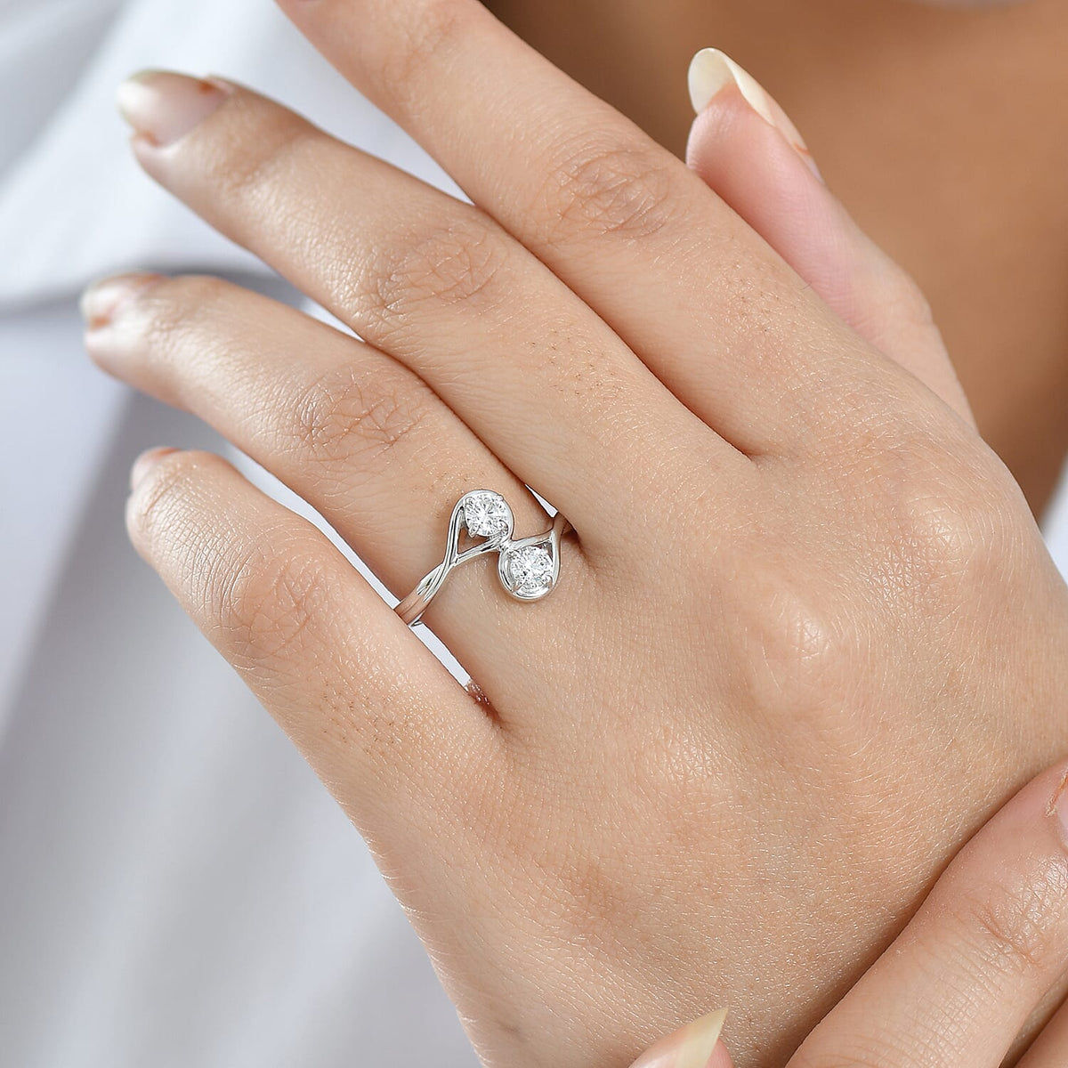 LUXURIANT 0.5 Ct. Lab Grown Diamond Bypass Ring in Rhodium Overlay Sterling Silver 8321927 2