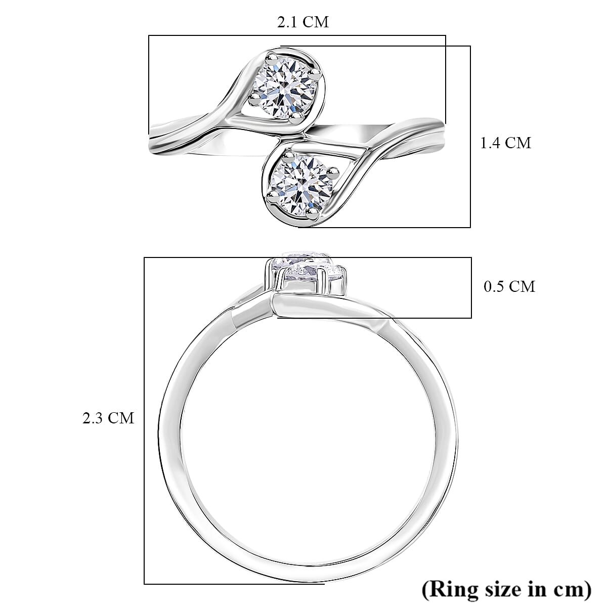 LUXURIANT 0.5 Ct. Lab Grown Diamond Bypass Ring in Rhodium Overlay Sterling Silver 8321927 5