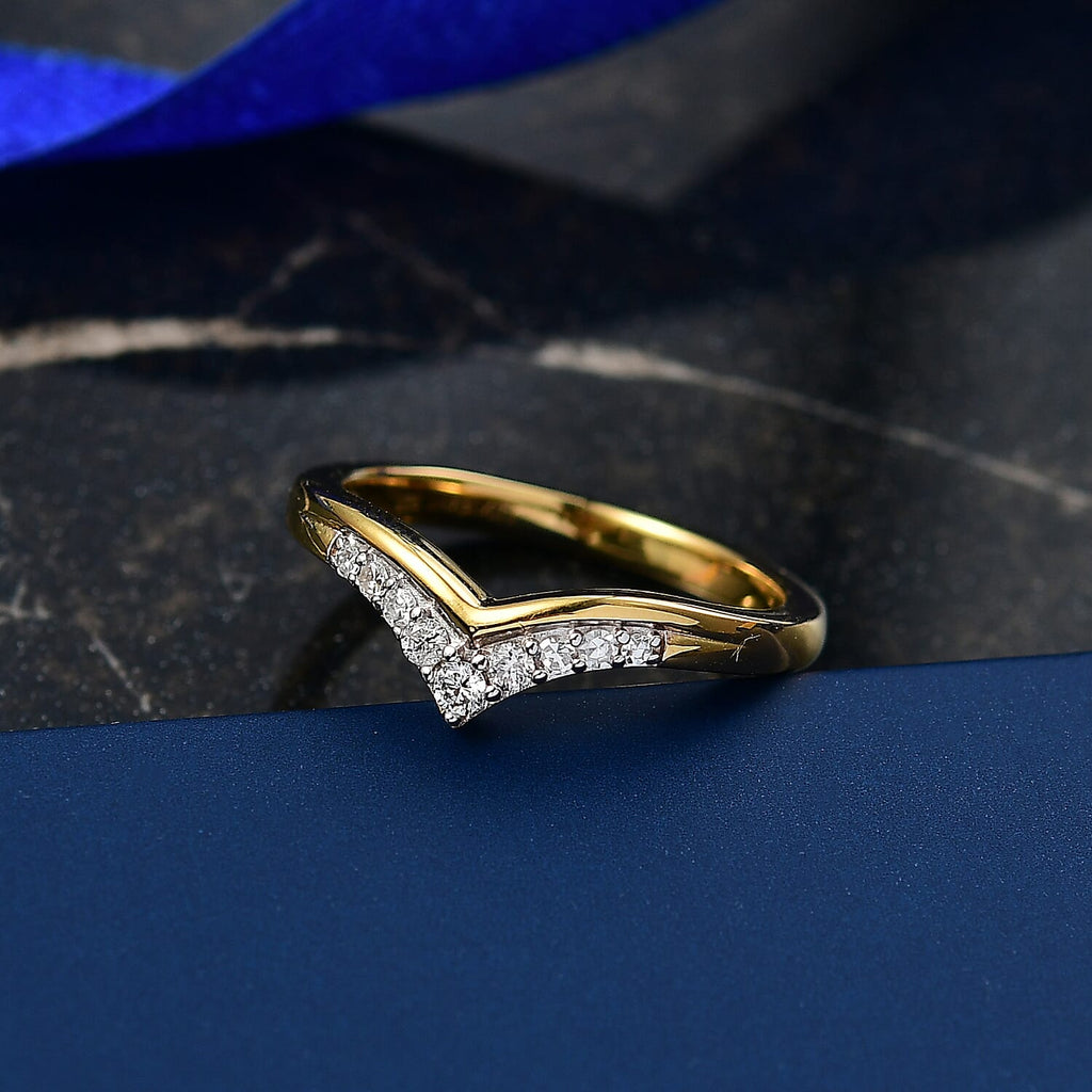 Luxuriant Lab Grown Diamond Chevron Knife Edge Ring in 18K YG VermeilSterling Silver  0.150  Ct.