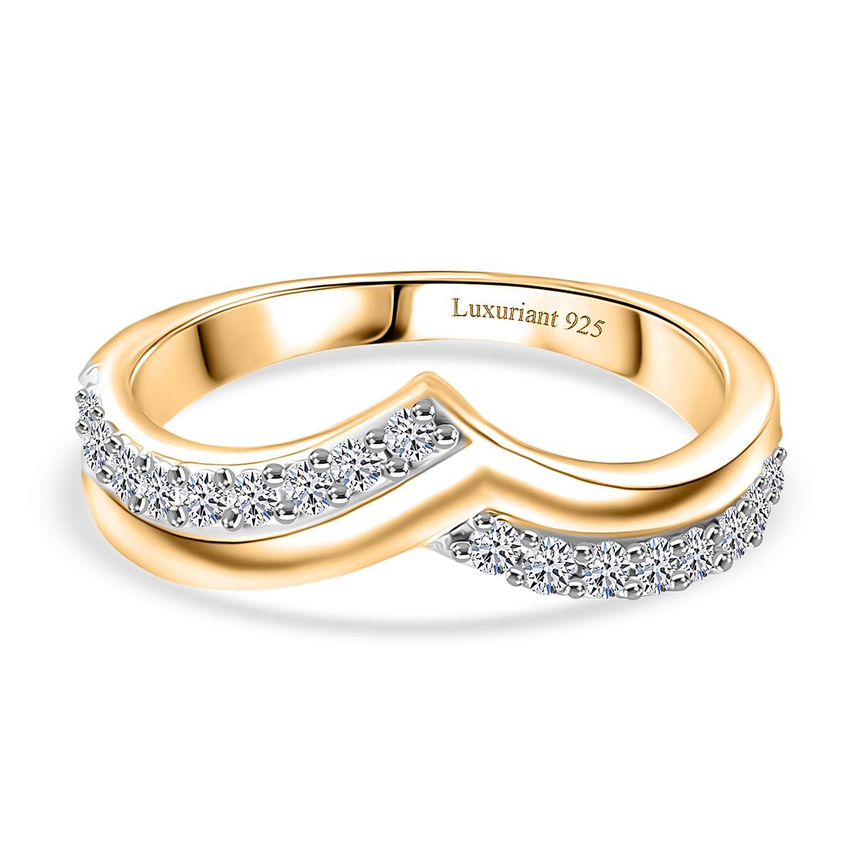 LUXURIANT Lab Grown Diamond Chevron Knife Edge Ring in 18K Vermeil Yellow Gold Plated Sterling Silver 0.39 Ct. 8310745 0