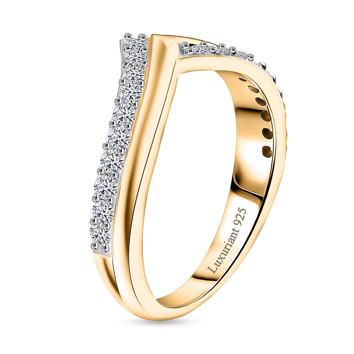 LUXURIANT Lab Grown Diamond Chevron Knife Edge Ring in 18K Vermeil Yellow Gold Plated Sterling Silver 0.39 Ct. 8310745 4