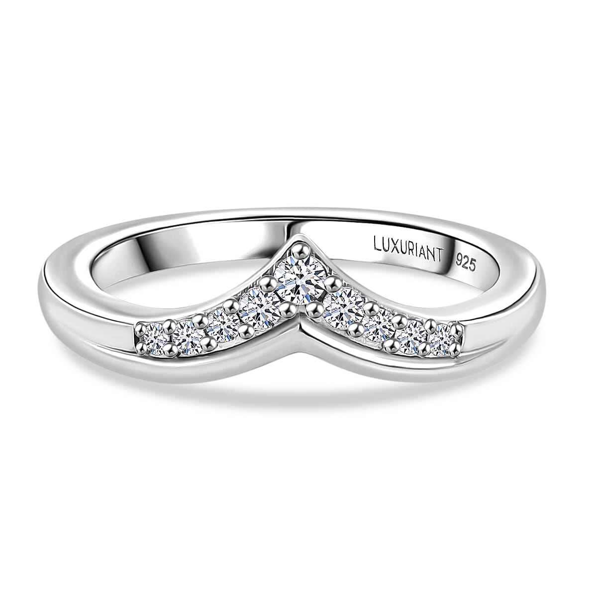 LUXURIANT Lab Grown Diamond Wishbone Ring in Rhodium Overlay Sterling Silver 8279228 0