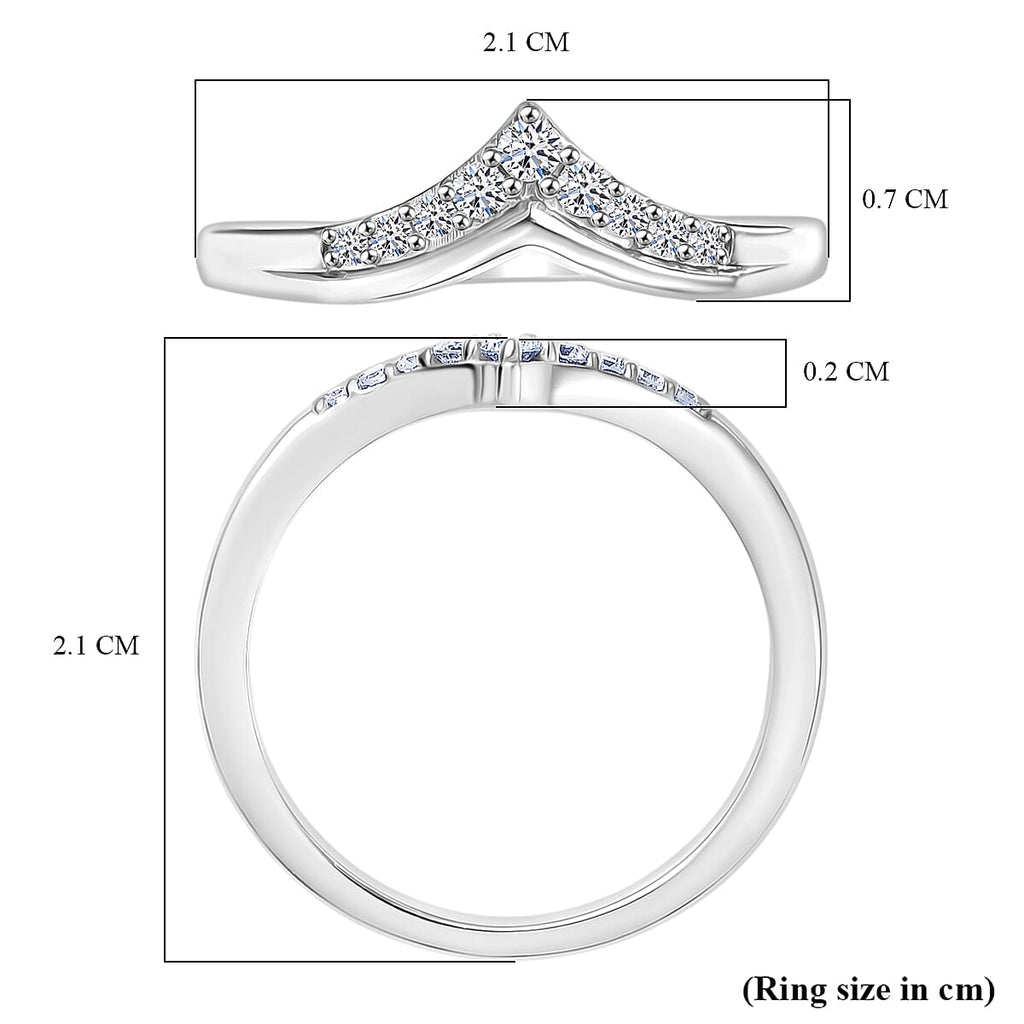 Luxuriant Lab Grown Diamond Chevron Knife Edge Ring in Rhodium OverlaySterling Silver  0.150  Ct.