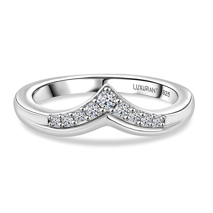 LUXURIANT Lab Grown Diamond Wishbone Ring in Rhodium Overlay Sterling Silver V32664455 1