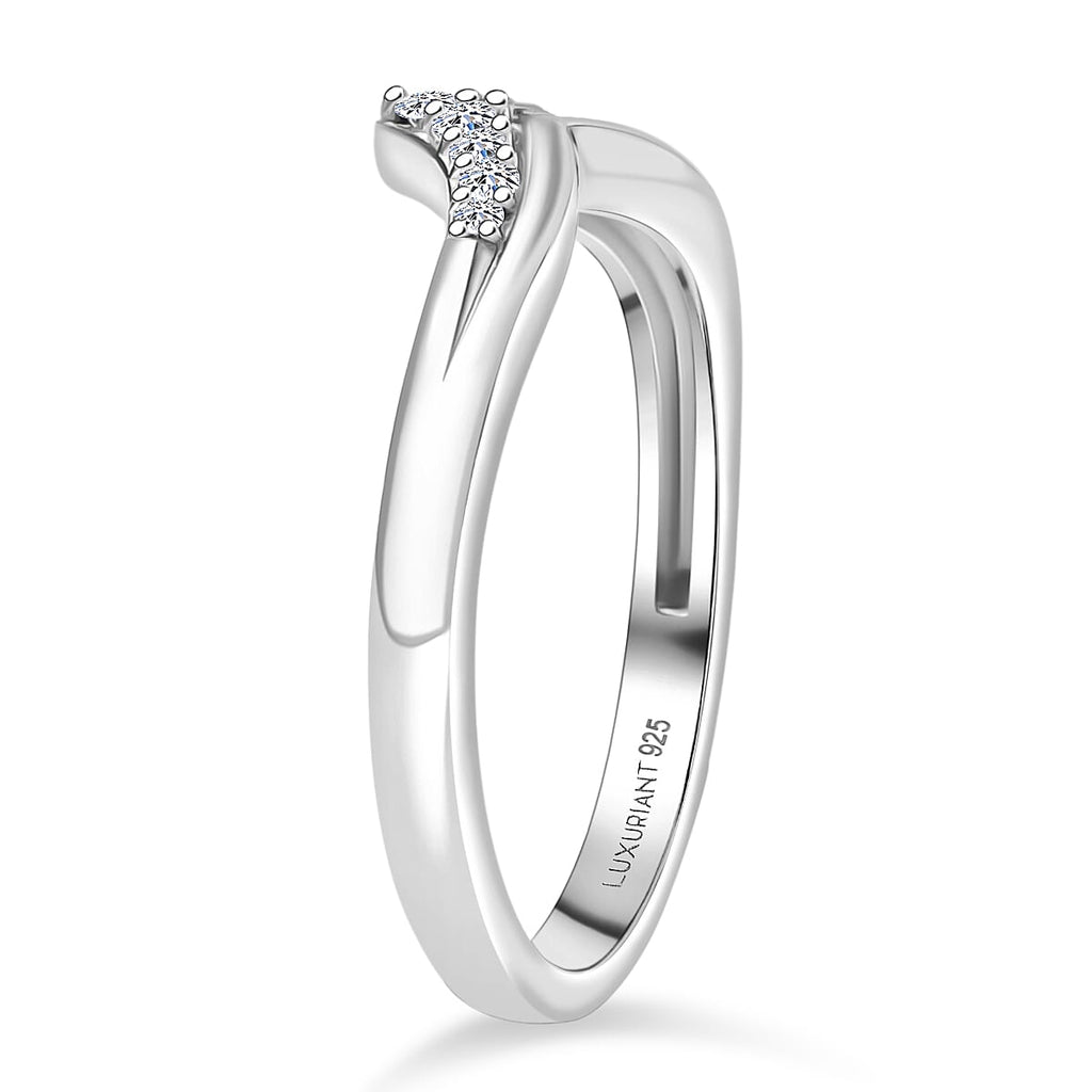 Luxuriant Lab Grown Diamond Chevron Knife Edge Ring in Rhodium OverlaySterling Silver  0.150  Ct.