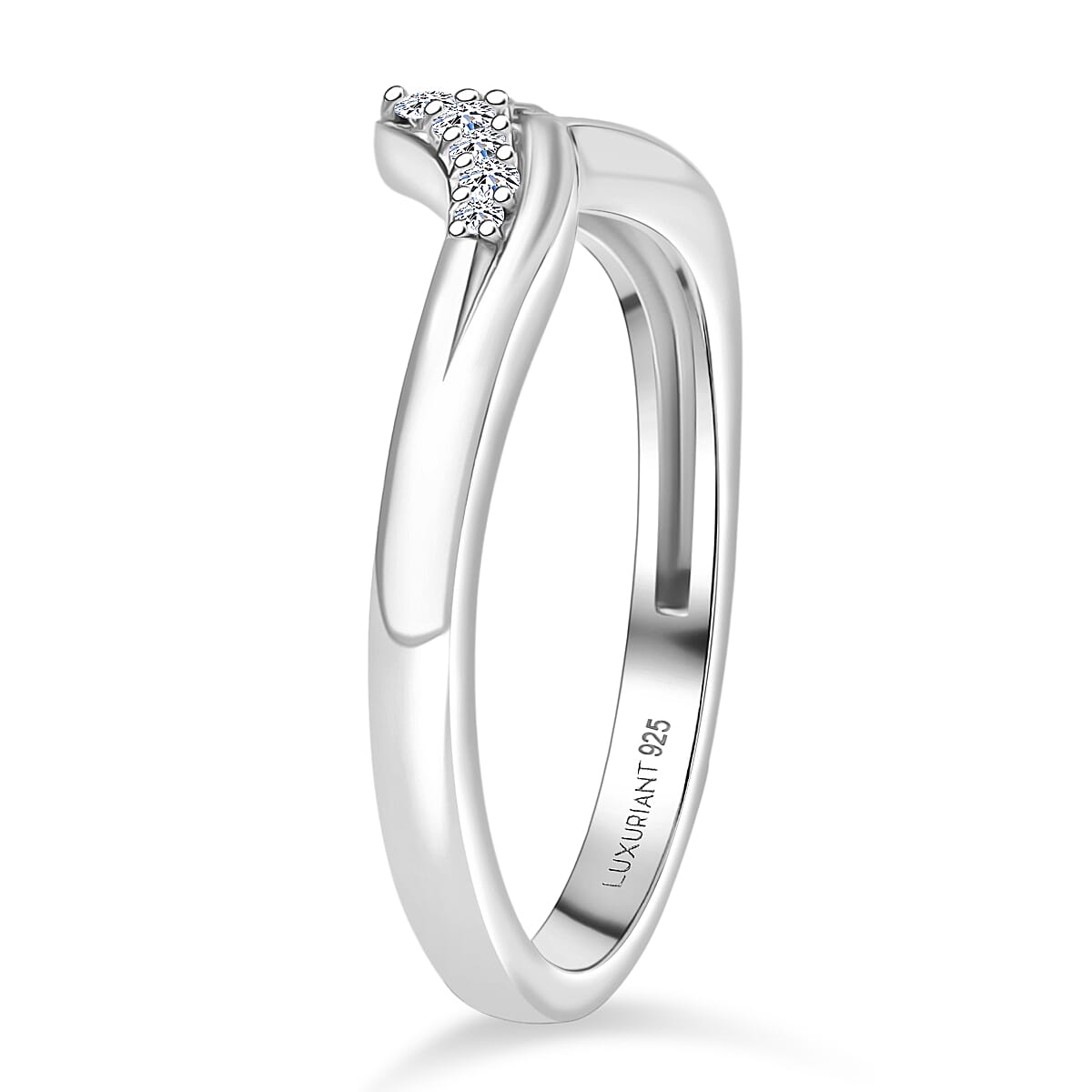 LUXURIANT Lab Grown Diamond Wishbone Ring in Rhodium Overlay Sterling Silver V32664455 4