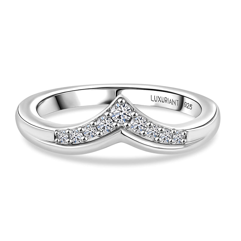 Luxuriant Lab Grown Diamond Chevron Knife Edge Ring in Rhodium OverlaySterling Silver  0.150  Ct.
