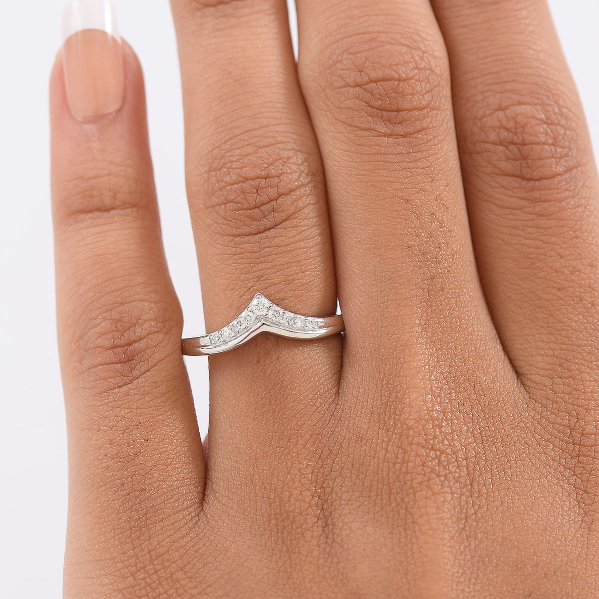 LUXURIANT Lab Grown Diamond Wishbone Ring in Rhodium Overlay Sterling Silver V32648666 3