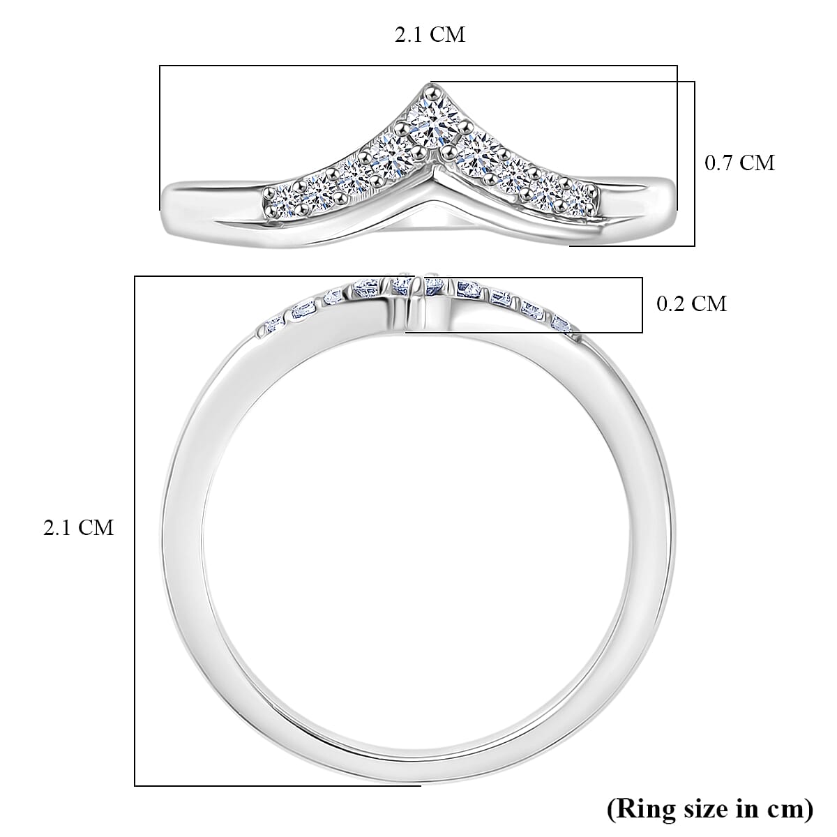 LUXURIANT Lab Grown Diamond Wishbone Ring in Rhodium Overlay Sterling Silver V32648666 6