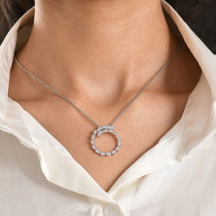 LUXURIANT Lab Grown Diamond Serpentine Circle Pendant in Rhodium Overlay Sterling Silver 0.31 Ct. 8483391 2