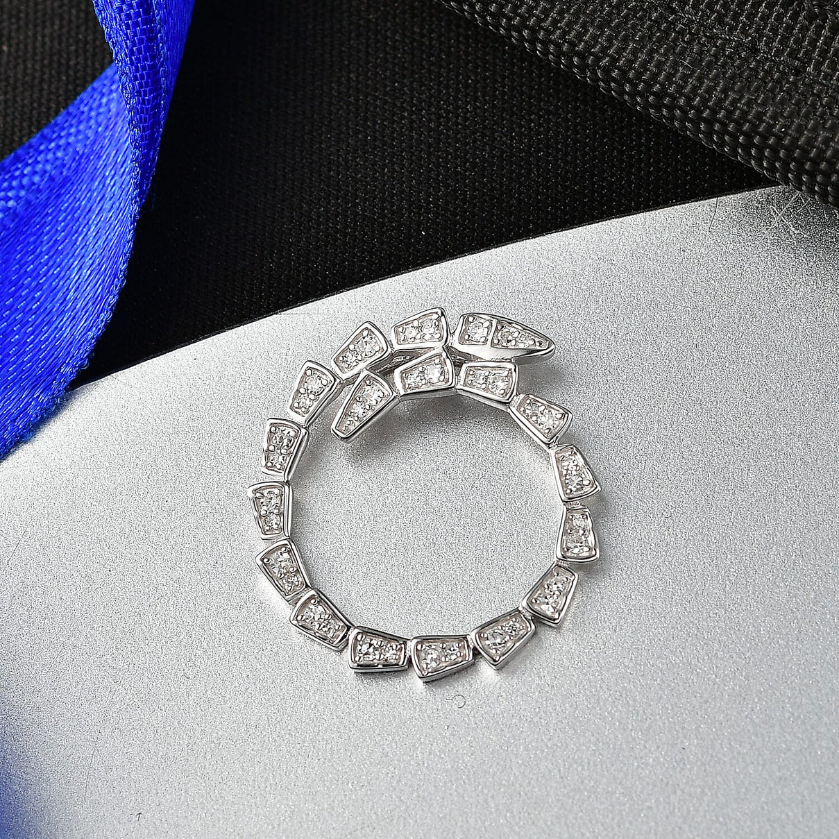 LUXURIANT Lab Grown Diamond Serpentine Circle Pendant in Rhodium Overlay Sterling Silver 0.31 Ct. 8483391 3