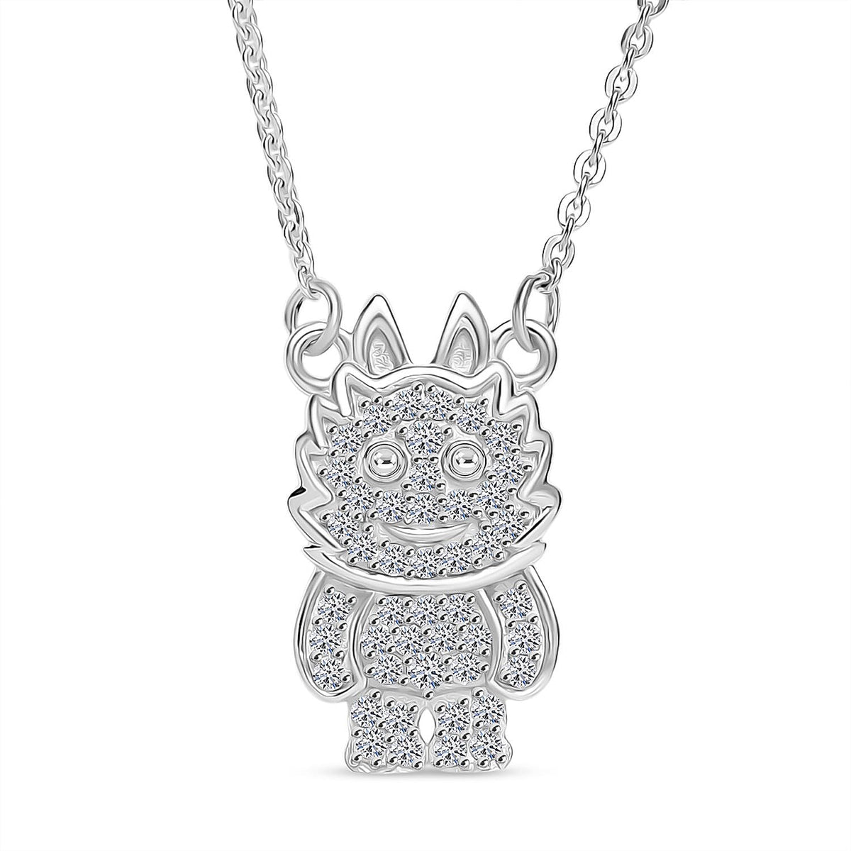 LUXURIANT Lab Grown Diamond Doll Necklace (Size - 20) in Rhodium Overlay Sterling Silver 8248185 0