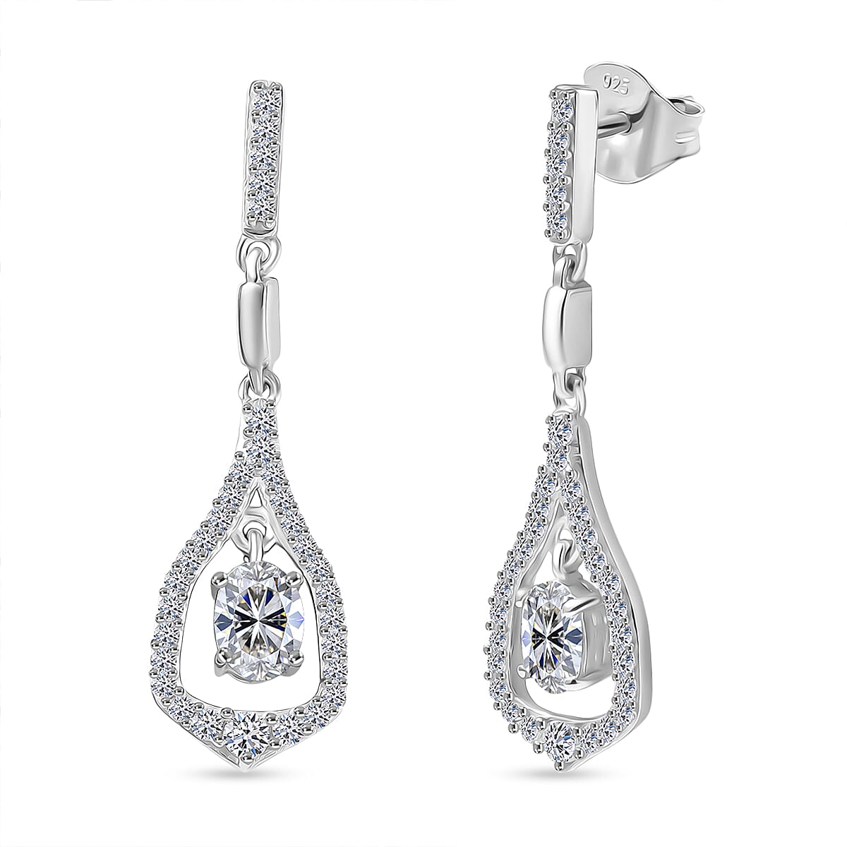 LUXURIANT 1 Ct. Lab Grown Diamond Dangling Earring in Rhodium Overlay Sterling Silver 8286310 0