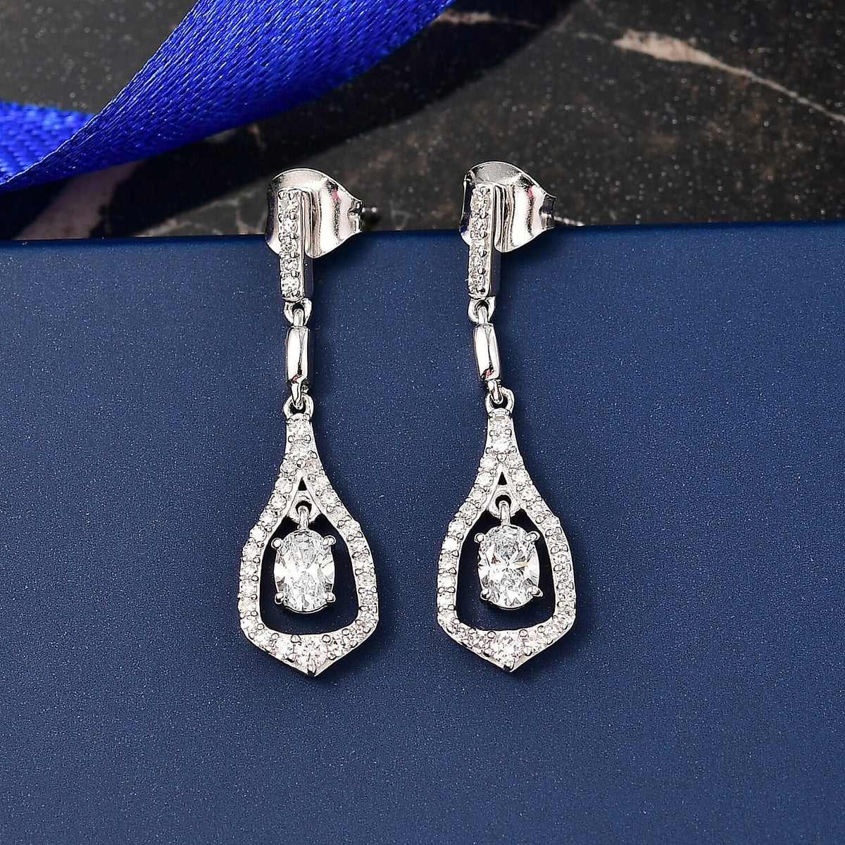 LUXURIANT 1 Ct. Lab Grown Diamond Dangling Earring in Rhodium Overlay Sterling Silver 8286310 2