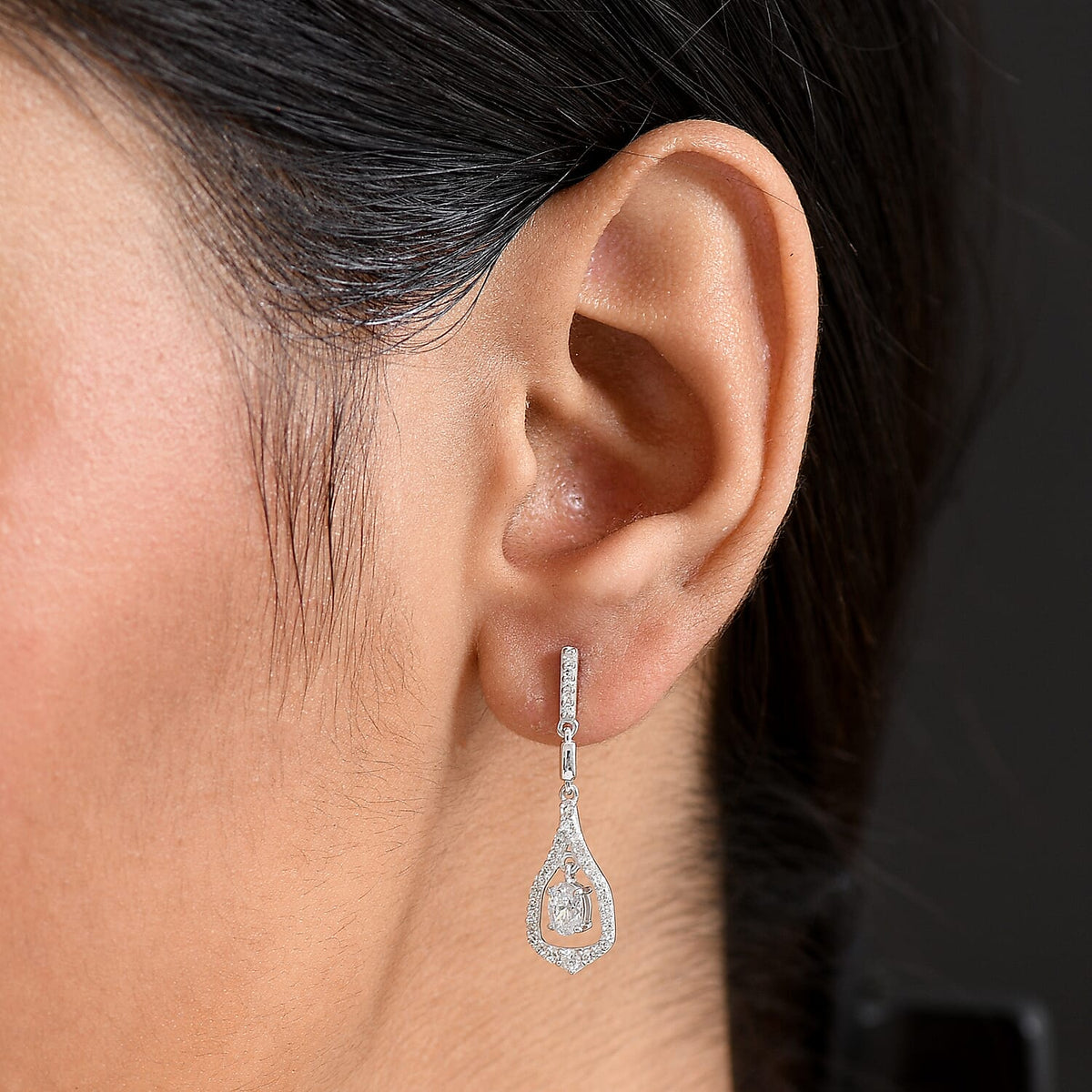 LUXURIANT 1 Ct. Lab Grown Diamond Dangling Earring in Rhodium Overlay Sterling Silver 8286310 3