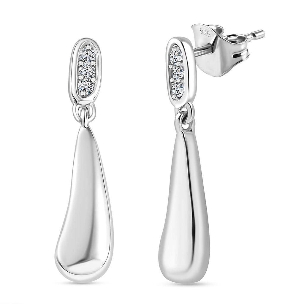 Luxuriant Lab Grown Diamond (SI-GH) Dangling Push Back Earring in Rhodium Overlay Sterling Silver 0.10 Ct.