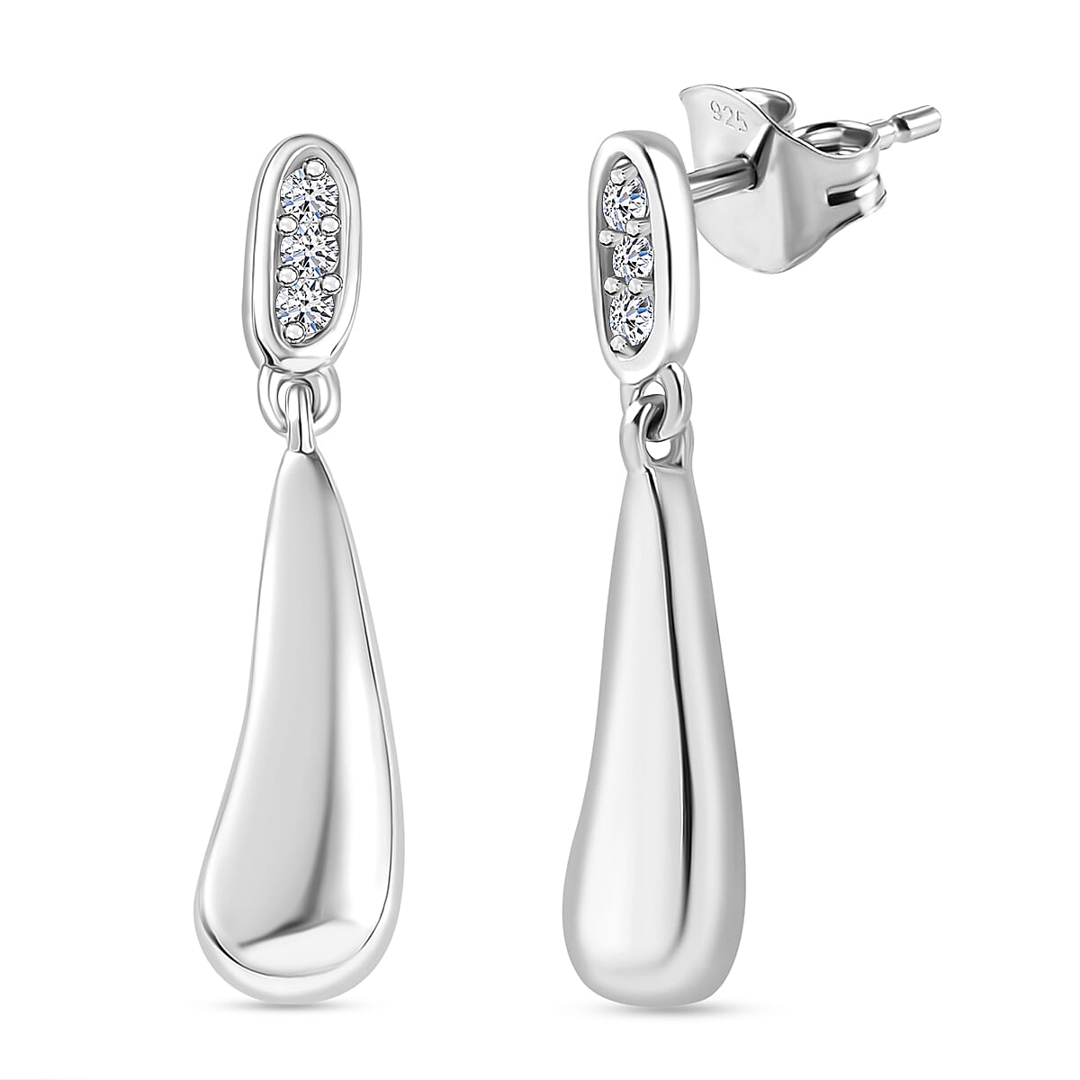 LUXURIANT Lab Grown Diamond Dangle Earrings in Rhodium Overlay Sterling Silver 8286472 0