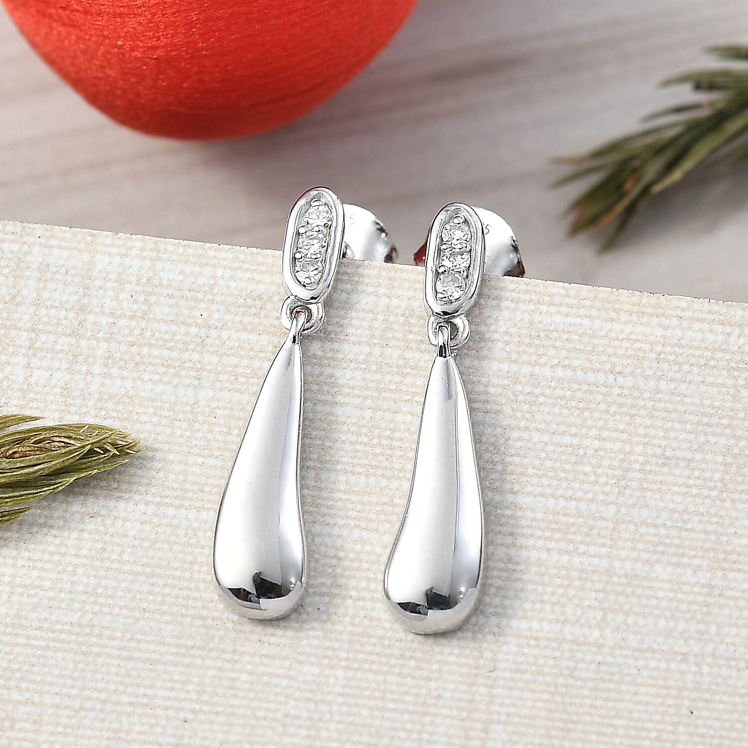 LUXURIANT Lab Grown Diamond Dangle Earrings in Rhodium Overlay Sterling Silver 8286472 2