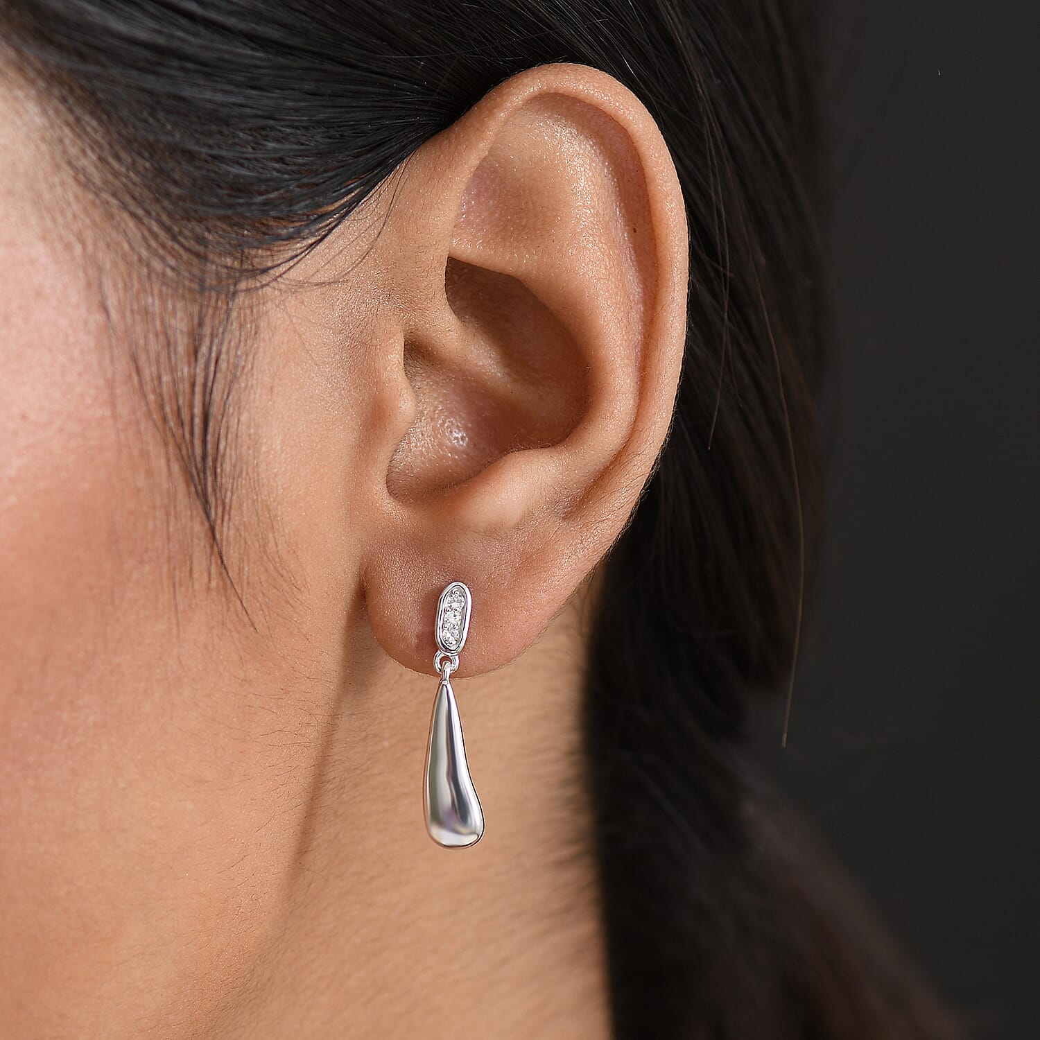 LUXURIANT Lab Grown Diamond Dangle Earrings in Rhodium Overlay Sterling Silver 8286472 3