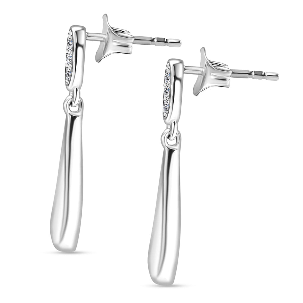 Luxuriant Lab Grown Diamond (SI-GH) Dangling Push Back Earring in Rhodium Overlay Sterling Silver 0.10 Ct.