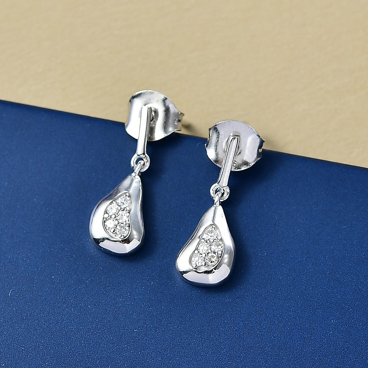 LUXURIANT Lab Grown Diamond Dangle Earrings in Rhodium Overlay Sterling Silver 8286479 2