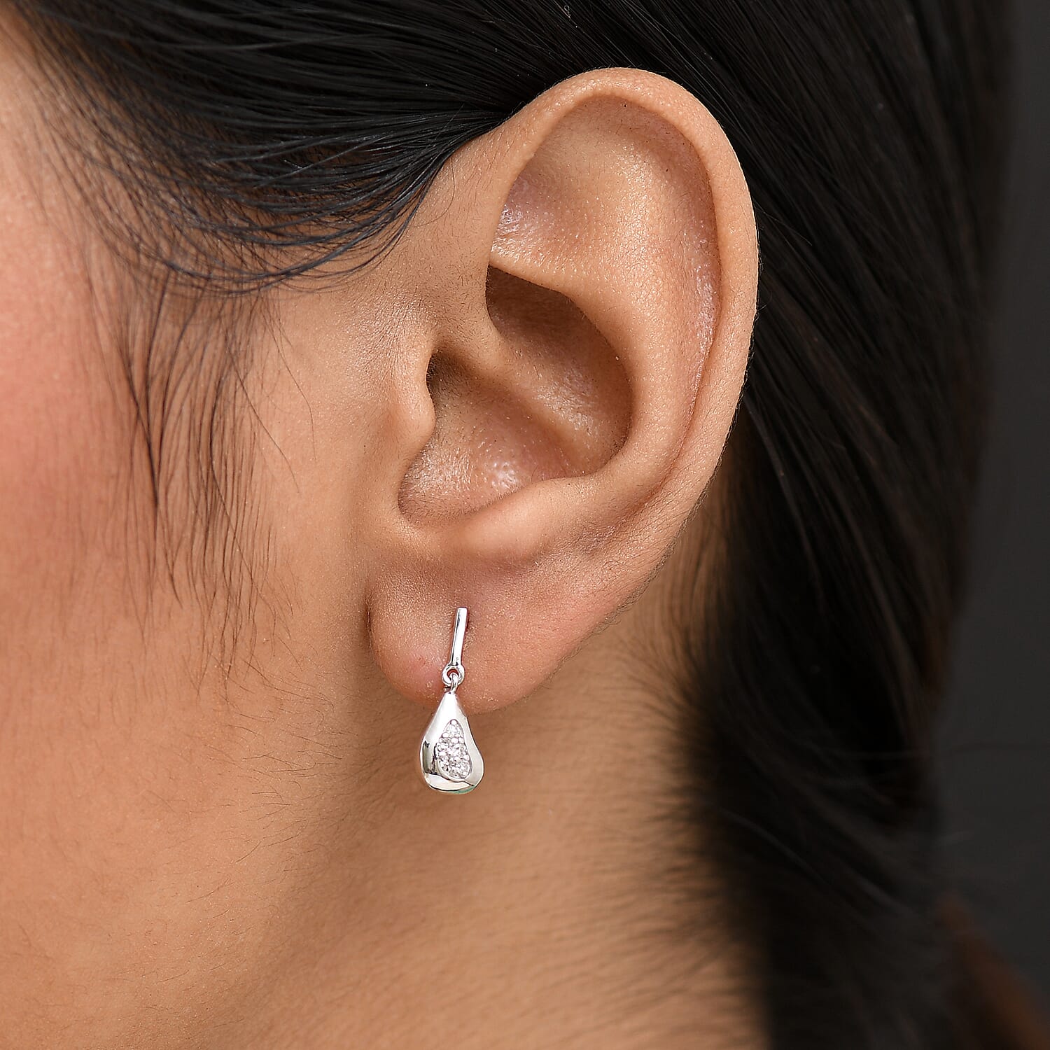 LUXURIANT Lab Grown Diamond Dangle Earrings in Rhodium Overlay Sterling Silver 8286479 3