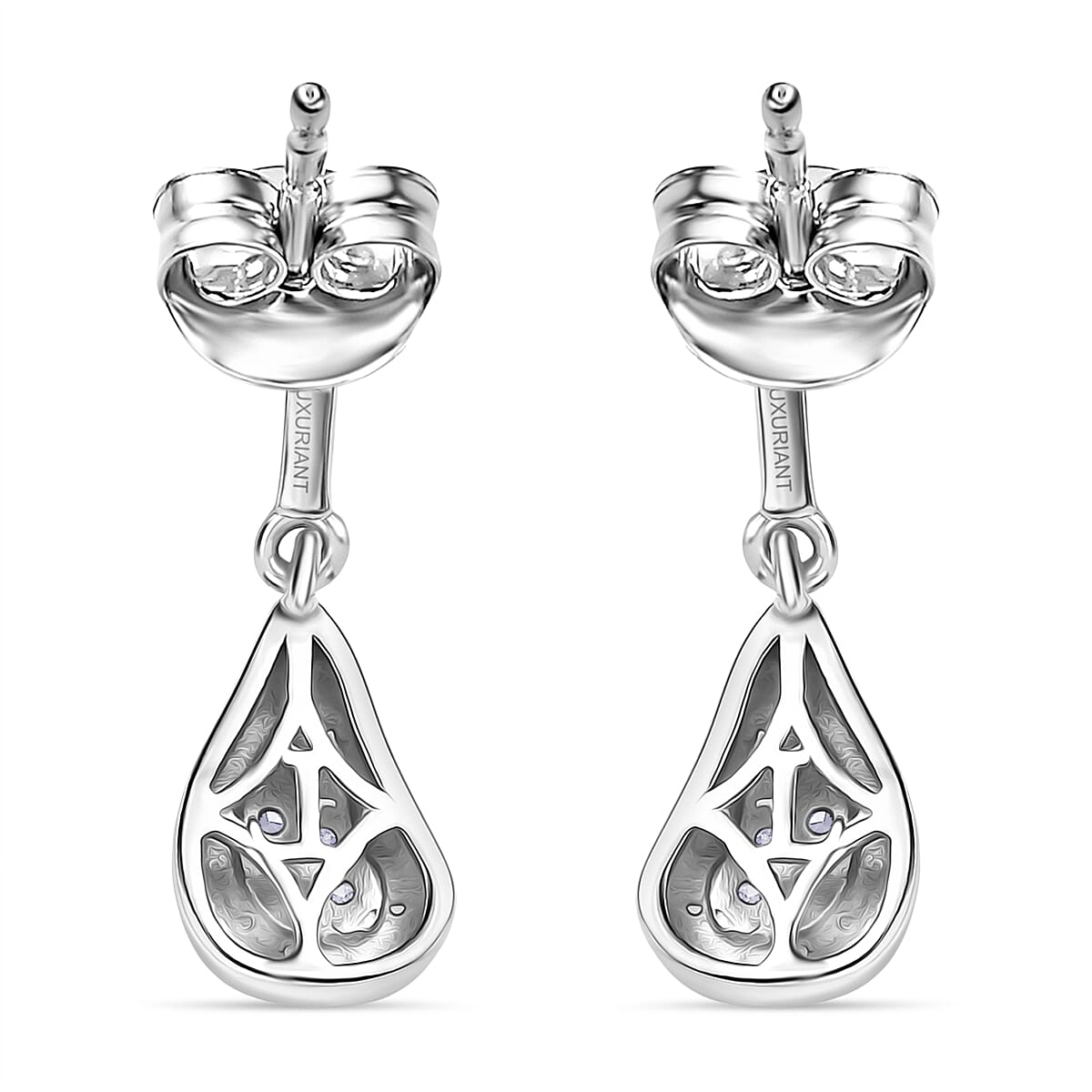 LUXURIANT Lab Grown Diamond Dangle Earrings in Rhodium Overlay Sterling Silver 8286479 5