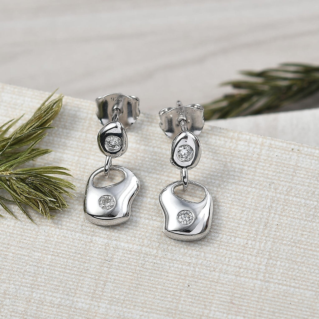 Luxuriant Lab Grown Diamond (SI-GH) Dangling Push Back Earring in Rhodium Overlay Sterling Silver 0.16 Ct.