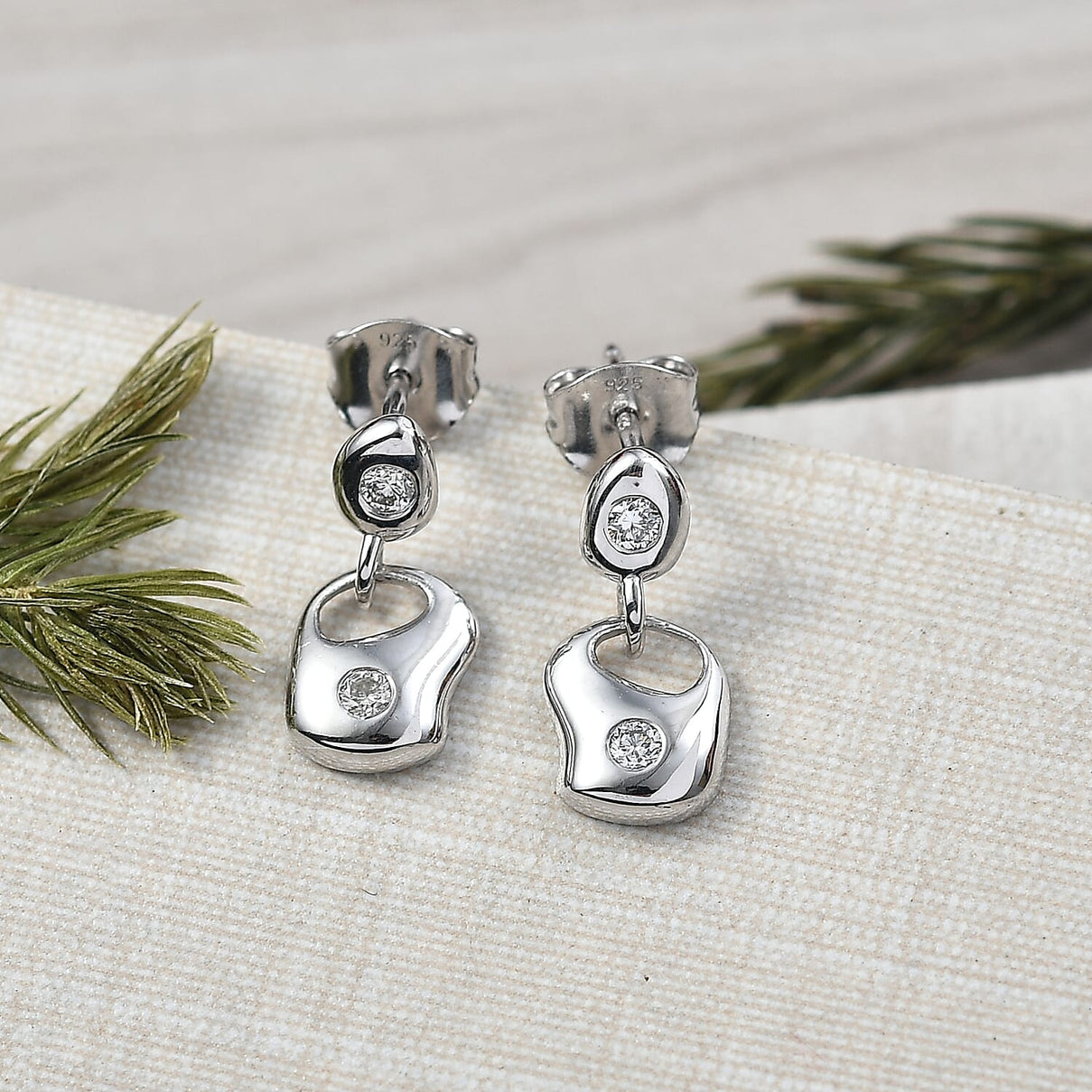 LUXURIANT Lab Grown Diamond Dangle Earrings in Rhodium Overlay Sterling Silver 8286502 2