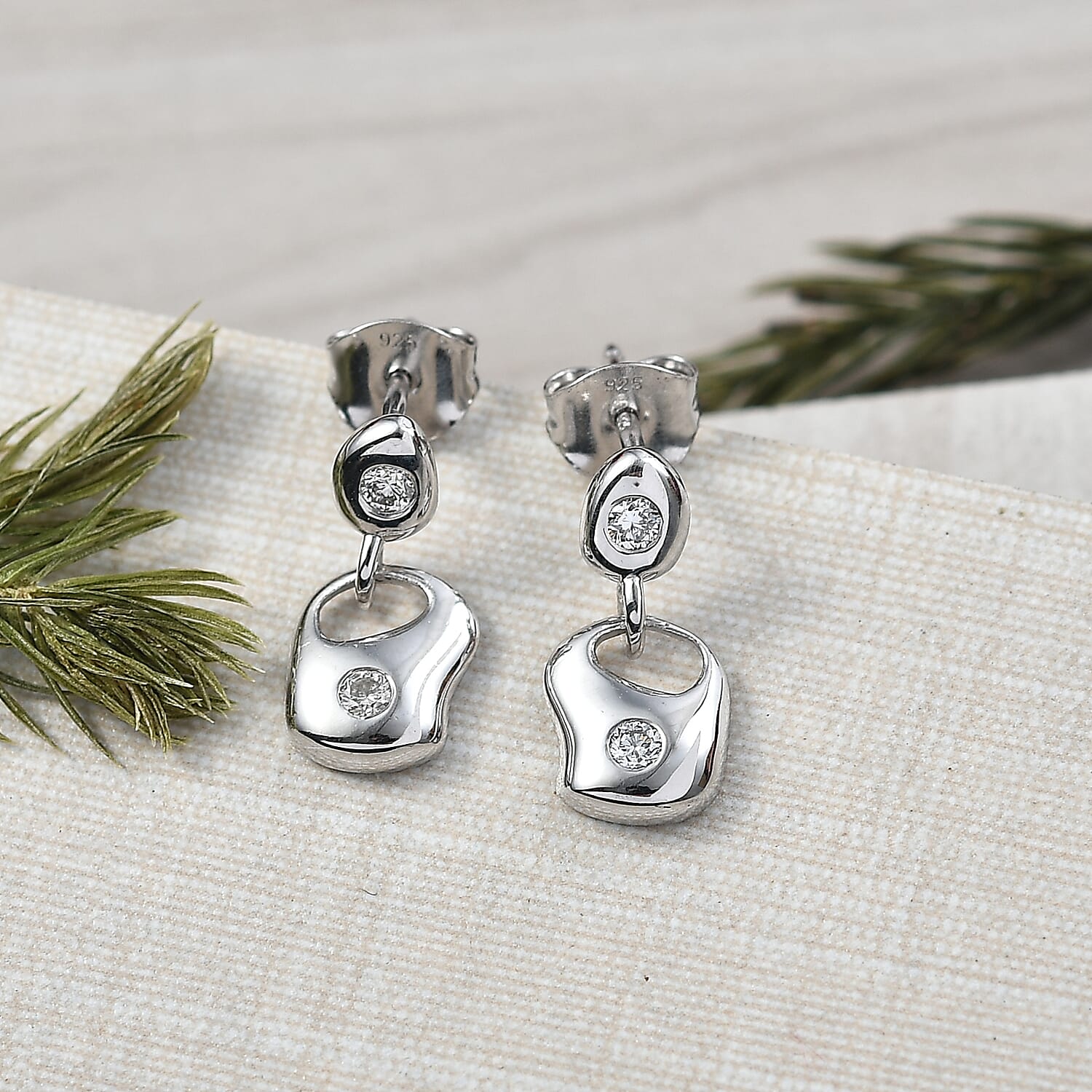 LUXURIANT Lab Grown Diamond Dangle Earrings in Rhodium Overlay Sterling Silver 8286502 2